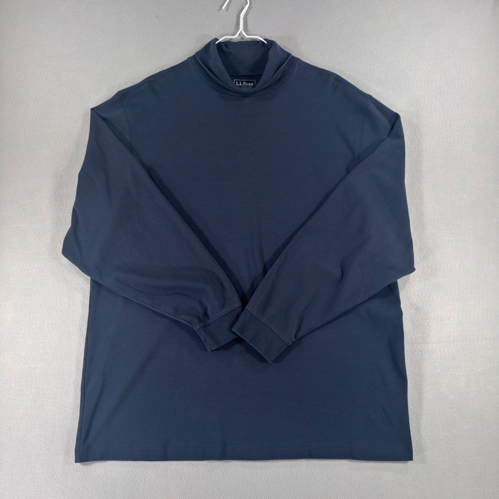 LL Bean Mens XL Tall Navy Blue Mock Neck Long Sleeve Cotton Shirt 187359